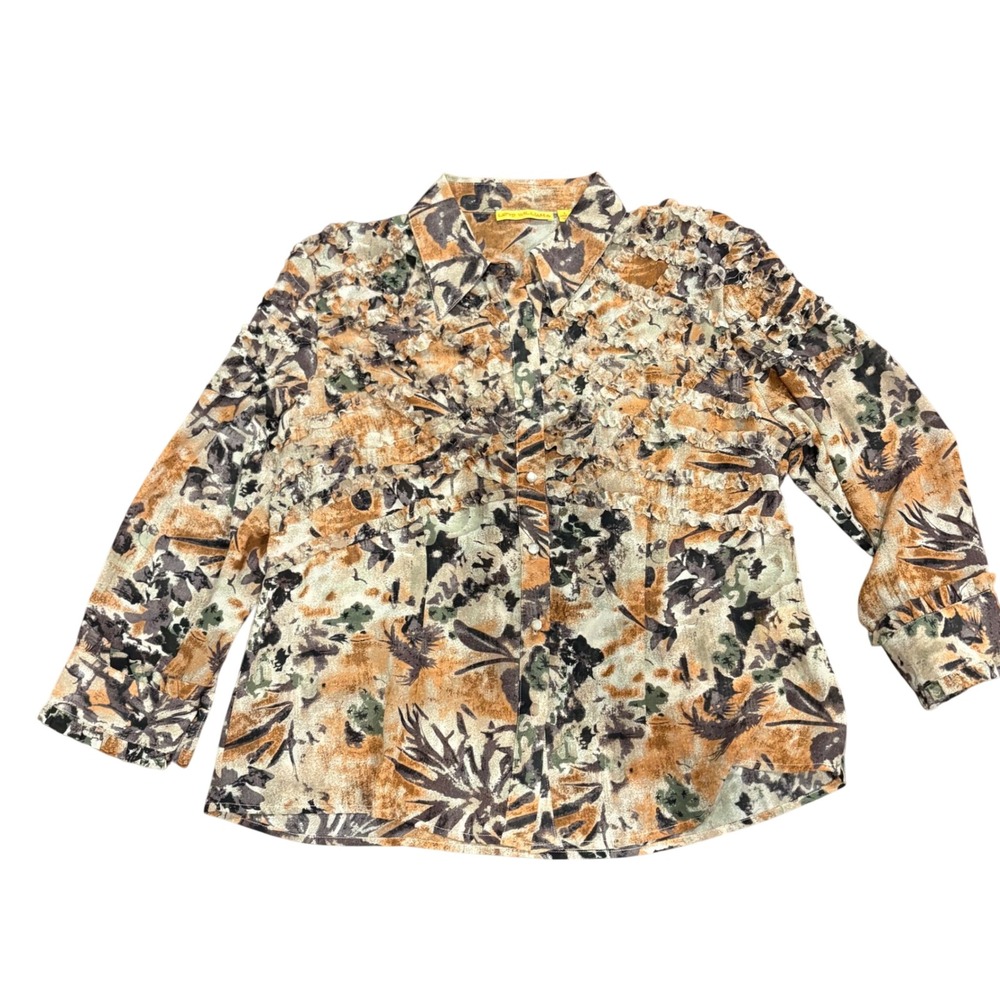 Whimsigoth Vintage Lloyd Williams Ruffle Abstract Botanical Print Blouse L